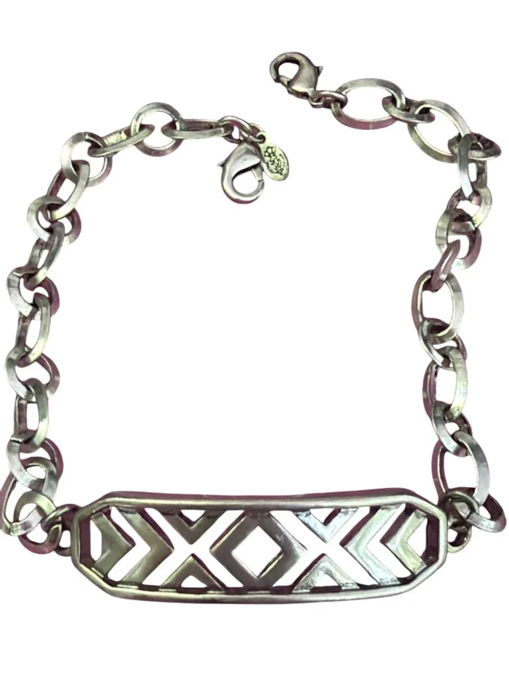 Premier Design Silver Tone Bracelet Anklet Cutout Chain Link ID Adj 10.5